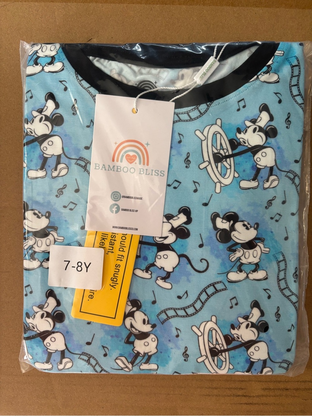 Bamboo Bliss Kids Disney Blue Mickey Cartoon Pajamas
